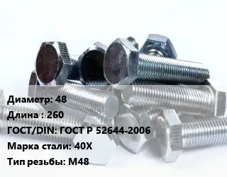 Болт 48х260 ГОСТ Р 52644-2006 Сталь: 40Х М48